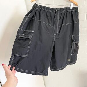 Y2K Techwear Nylon Cargo Utility Shorts Contrast Stitch Mesh Pocket Sz XL OP